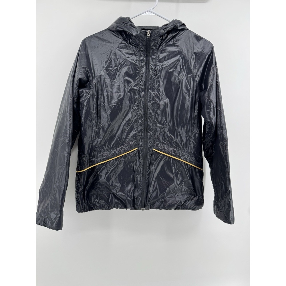 Nike Women's Small Nylon Full Zip Jacket With Hood Black Gold‎ Shiny